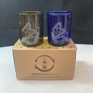 Refresh Glass‎ 2 Pack Blue Green Cobalt Glass Rescued Wild Tonic Bottle Branded